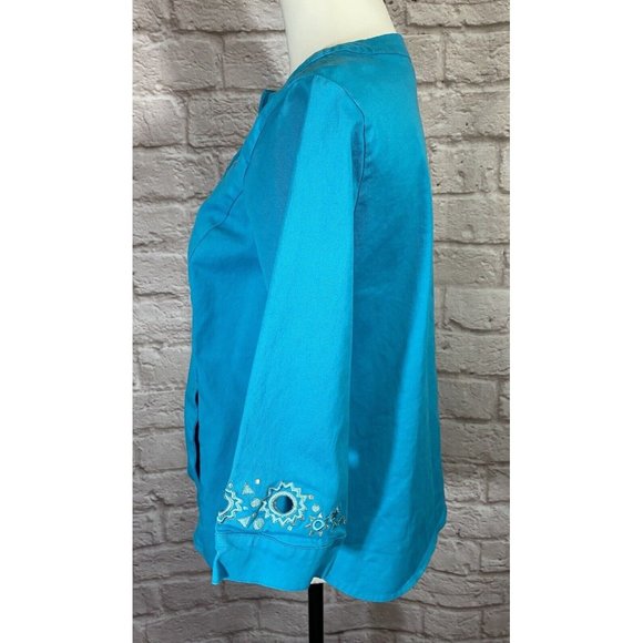 Bob Mackie Cut Out Jacket Womens Small Turquoise Blue Silver Wearable Art 9428 - Picture 7 of 10